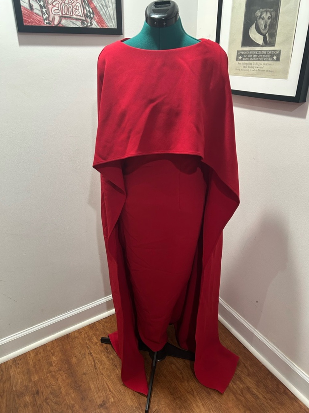 Mac Duggal 21013 ONE OF A KIND Elegant Red Cape-Back Gown